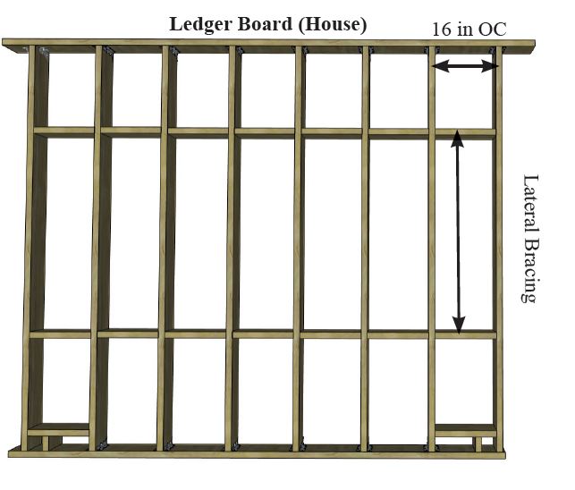 Frame the joist 16"o.c. for DekTek Tile's concrete decking