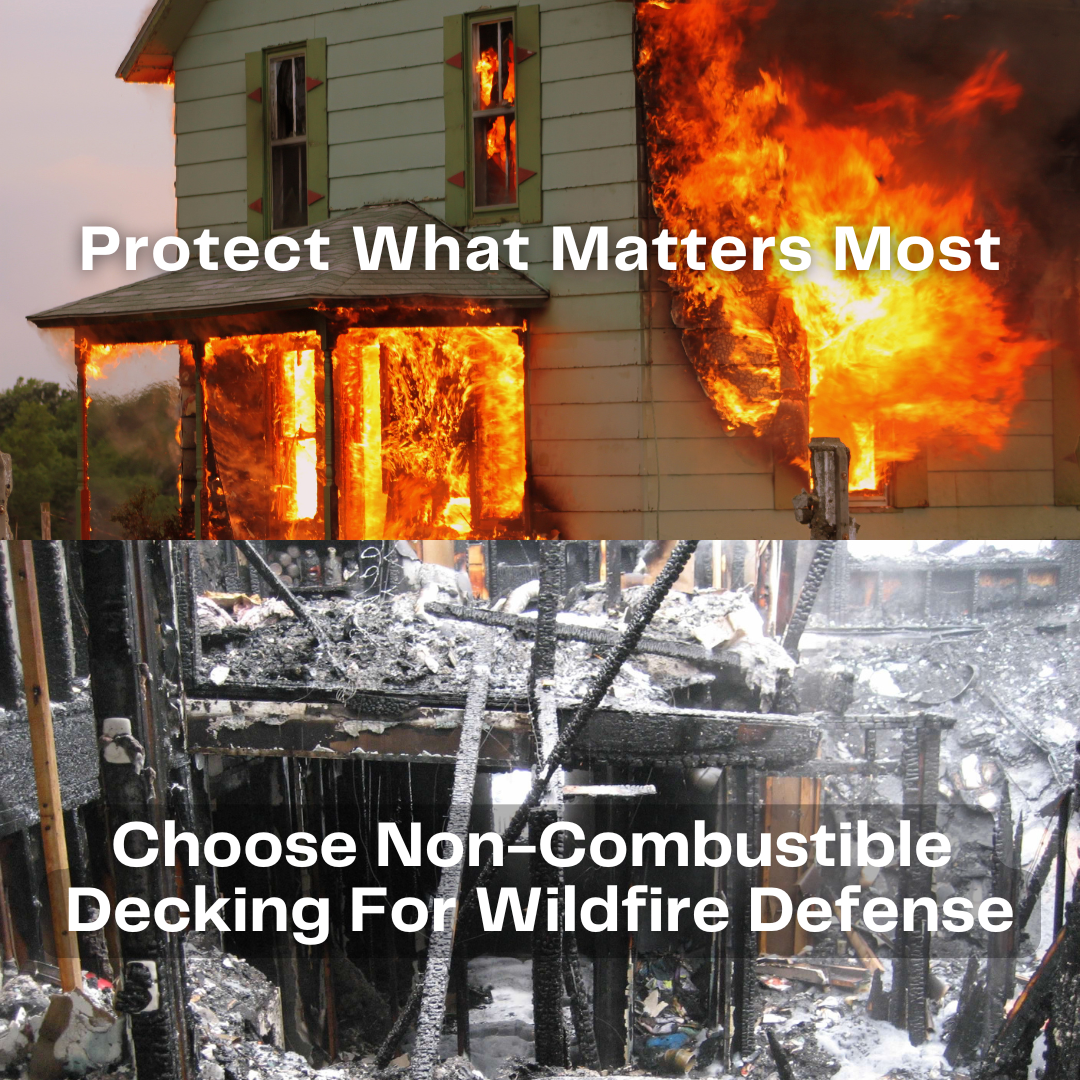 Non combustible decking for wildfire defense