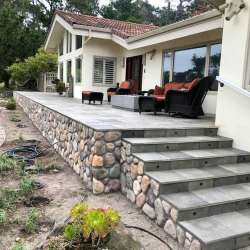 DekTek's fire proof concrete deck tiles are locked in on stairs & deck with aluminum edge trim in Pebble Beach California